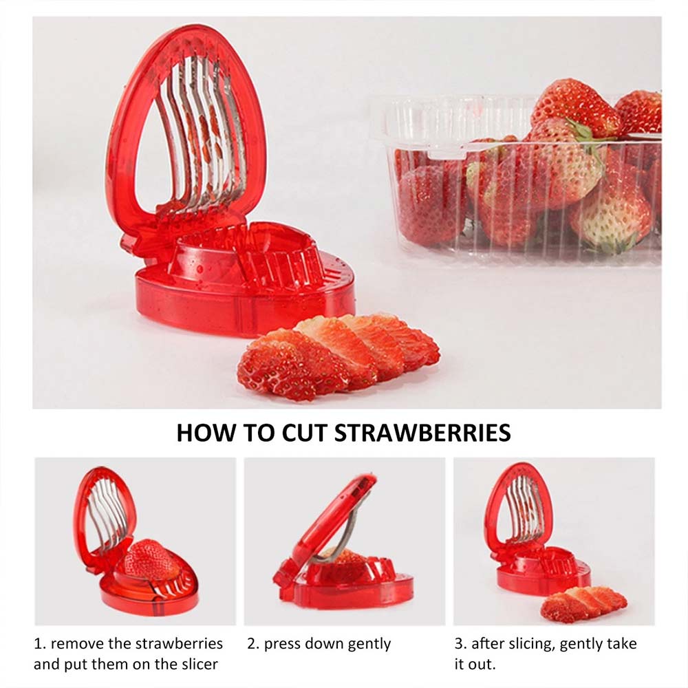 Stainless Steel Strawberry Slicer - Fruit Cutter with 7 Blades for Even Slicing