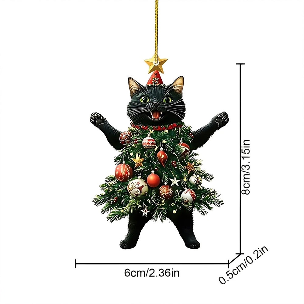 2Pcs Cute Cat in Christmas Tree Costume Hanging Ornaments 2D Acrylic Tree Pendants Decor