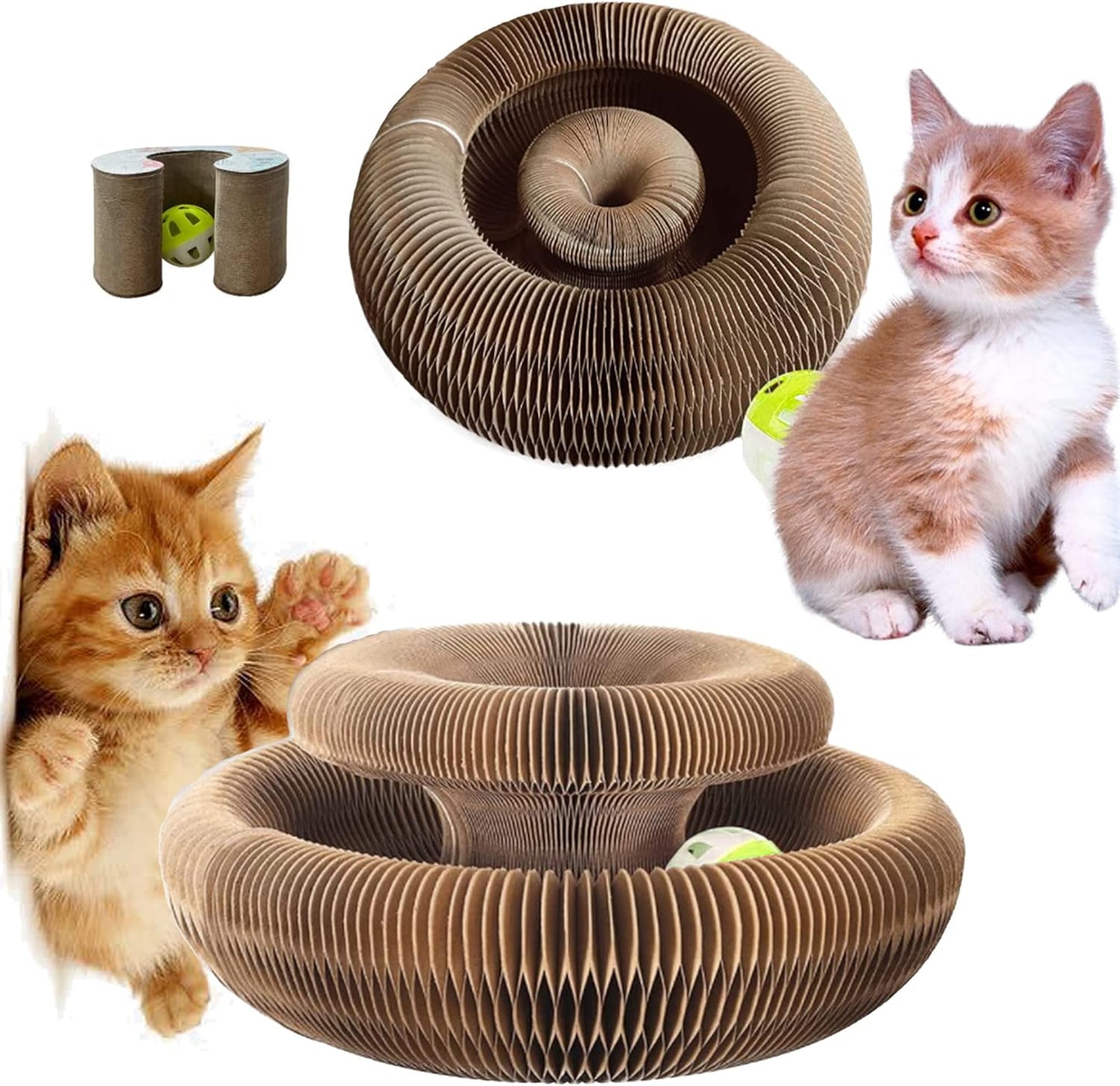 Magic Organ Cat Scratching Board – Foldable Corrugated Cardboard Scratcher with Toy Ball & Catnip
