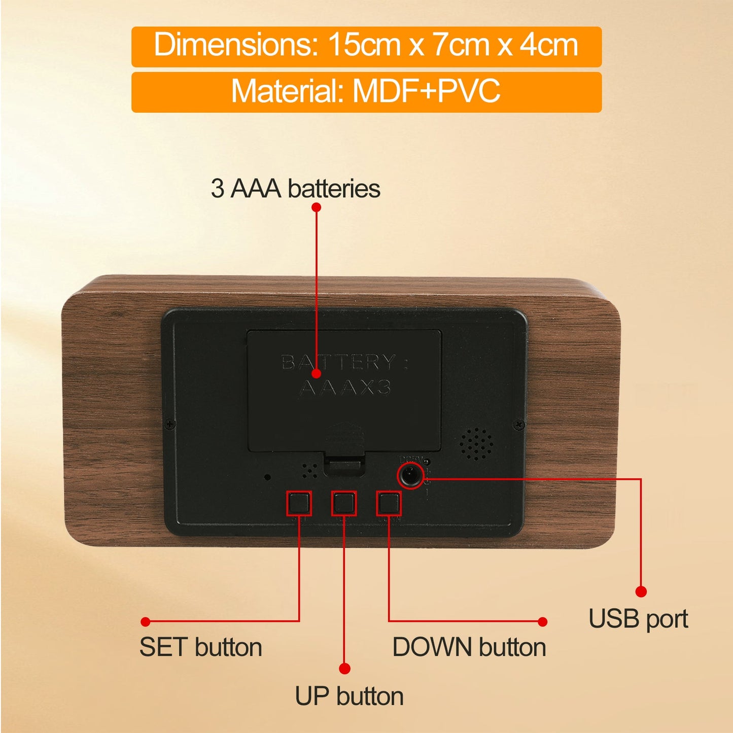 Sound Control Digital Alarm Clock & Thermometer
