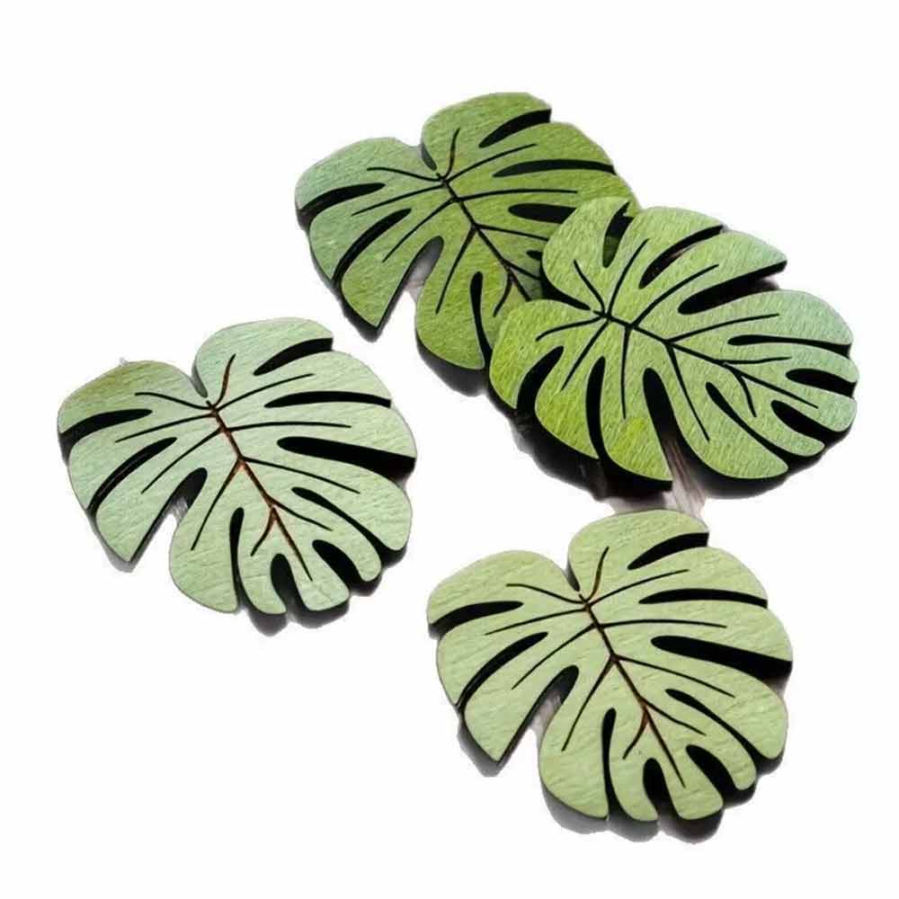 10-Piece Wooden Cup Coaster Set – Bamboo Leaf Style, Heat Resistant & Non-Slip Mat