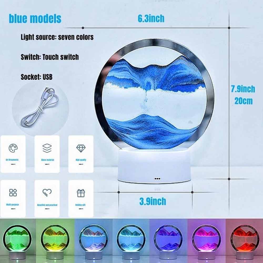 LED Quicksand Lamp – 3D Moving Sand Picture Table Lamp, 16 Color Hourglass