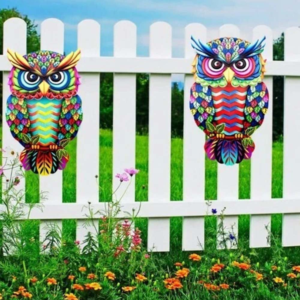 4PCS Metal Owl Garden Decoration – Home Fence Ornament Wall Hanging Art