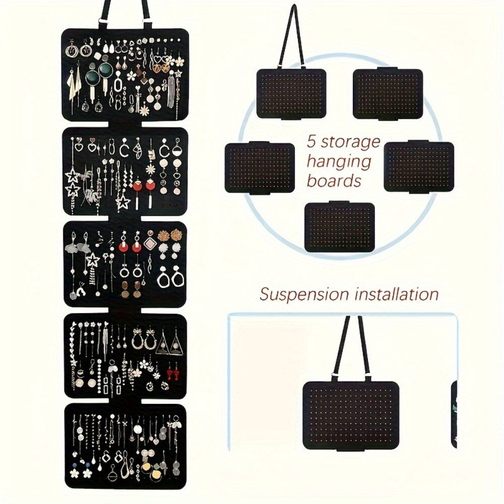 "5 Levels Foldable Felt Jewelry Organizer Wall Hanging Earring Display Bag Storage Bag
"