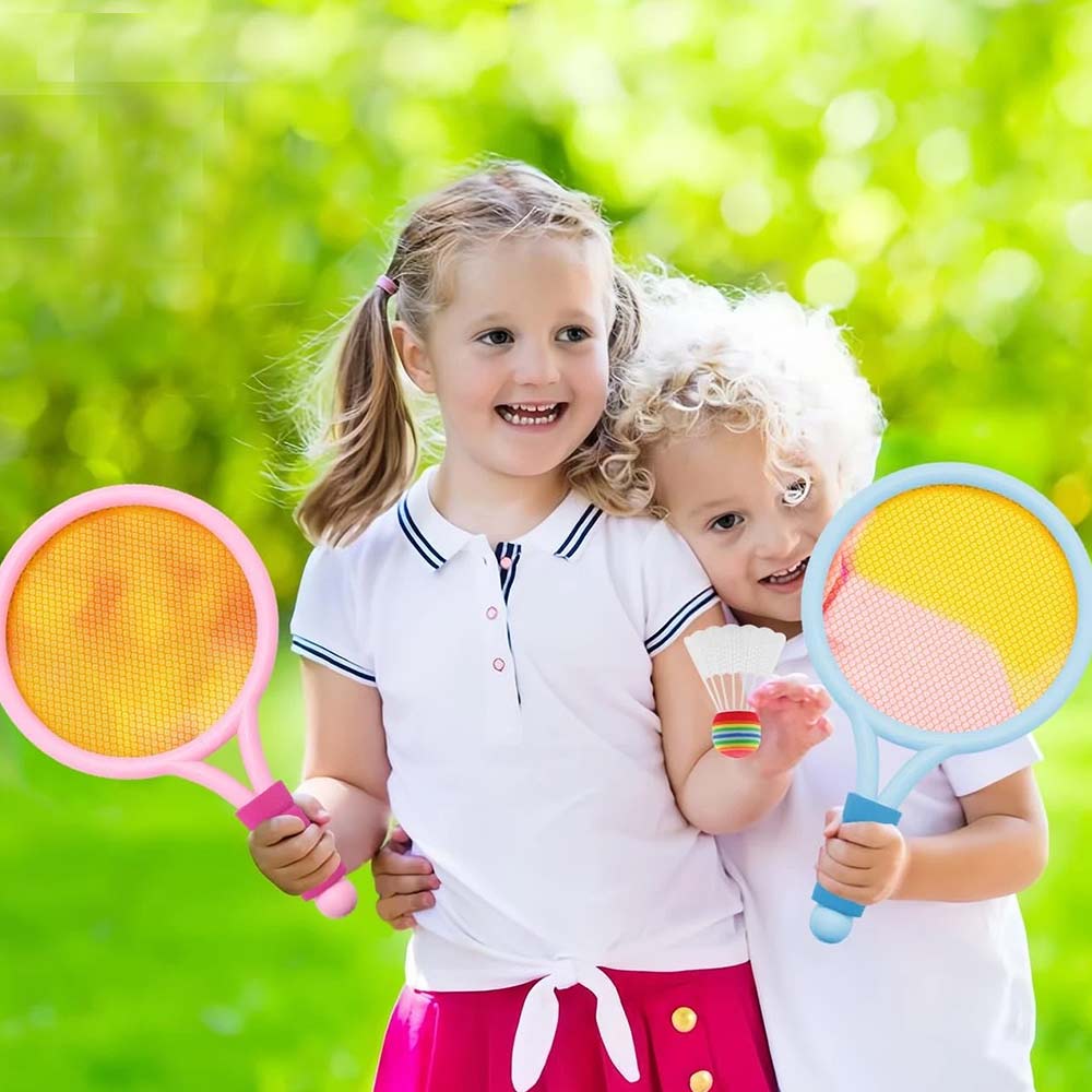 Tennis & Badminton Rackets Set of 2 for aged 3+- with 6 Balls, Random Colors