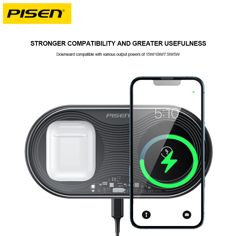 Fast Wireless Charger – 2-in-1 Transparent for iPhone AirPods Watch