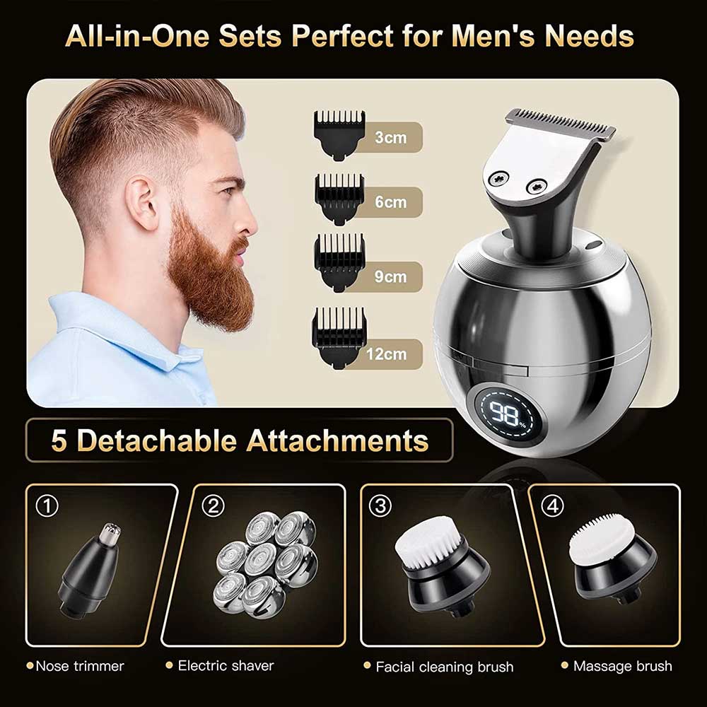 7-in-1 Men's Electric Shaver & Grooming Kit - 7D Rotating Head for Bald Head, Beard, Hair & Facial Care