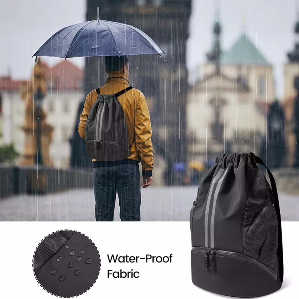Waterproof PE Backpack Drawstring Sports Backpack Gym Bag with Shoe Compartment