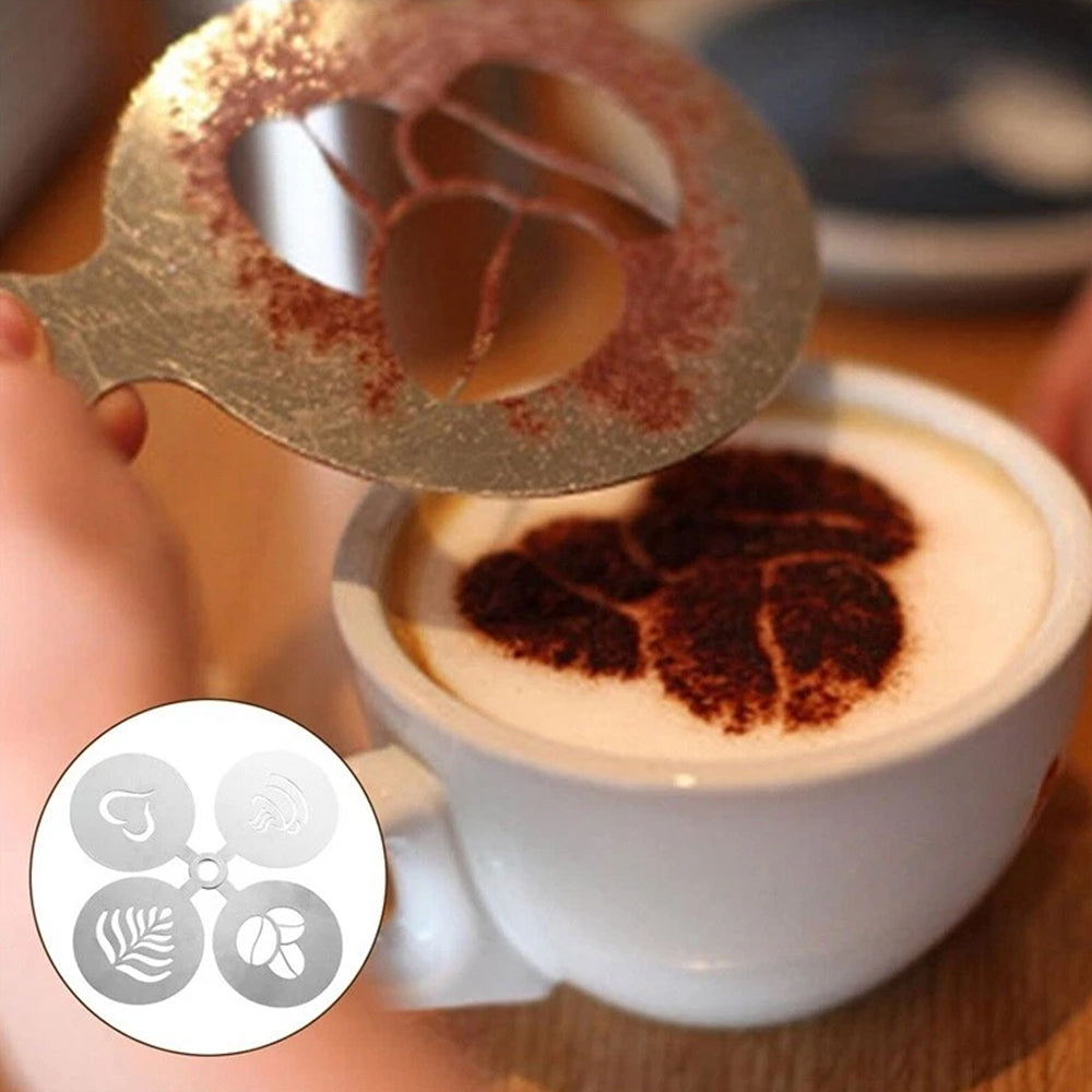 4x Barista Cappuccino Stencils - Stainless Steel Coffee Latte Art Templates