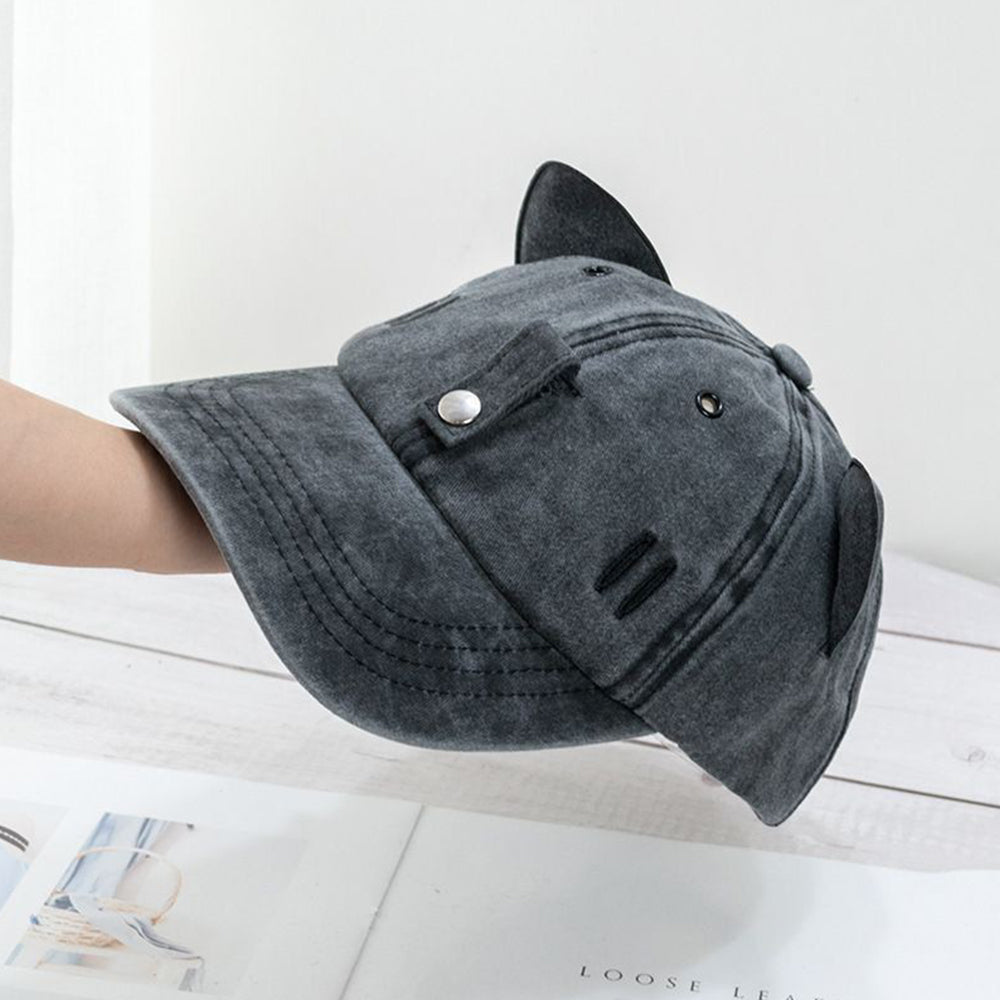 Baseball Cap with Cat Ears & Sunglasses  - Funny Vintage Washed Dad Hat for Women & Men