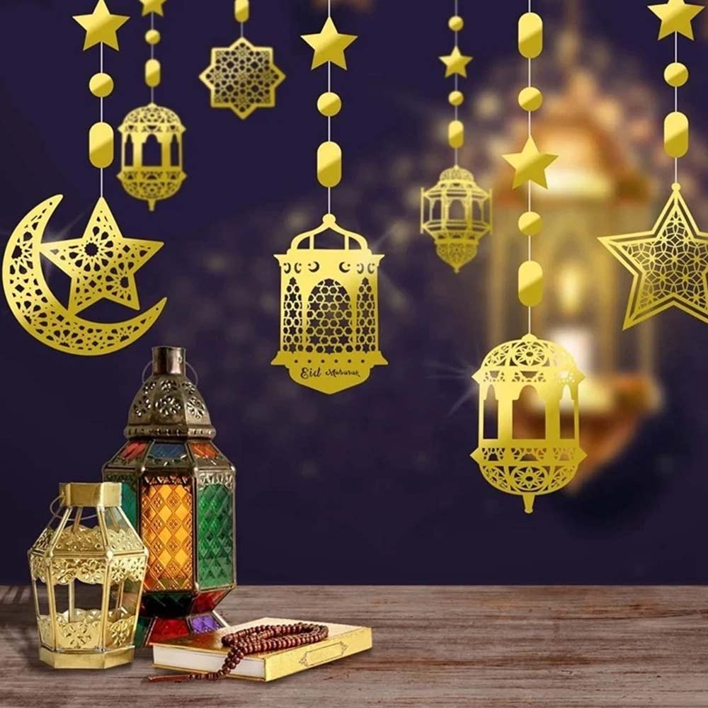 8x Eid Mubarak Hanging Pendant – Ramadan Muslim Party Decor Streamer Banner Set