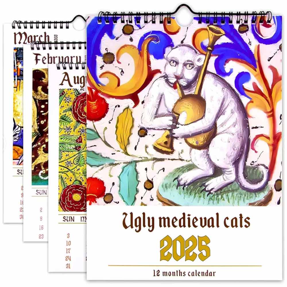 2025 Ugly Medieval Cats Calendar: Strange Medieval Wall Decor Calendar