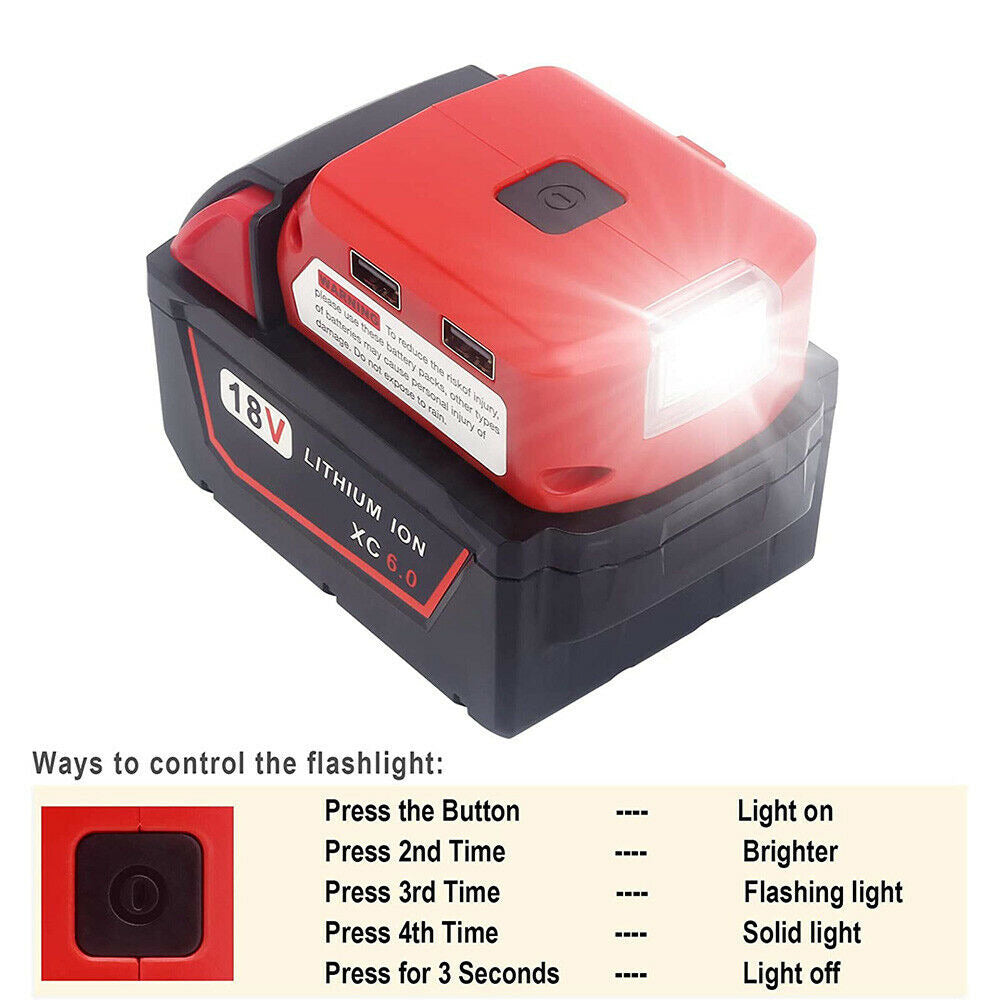 Dual USB Port Phone Charger Adapter Li-ion Battery Fit Milwaukee 18V/20V Battery