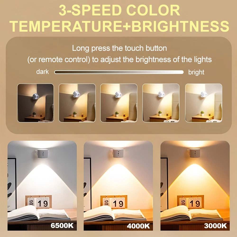 Rechargeable LED Wall Sconce Lights - Magnetic Remote Night Lamp, USB Powered