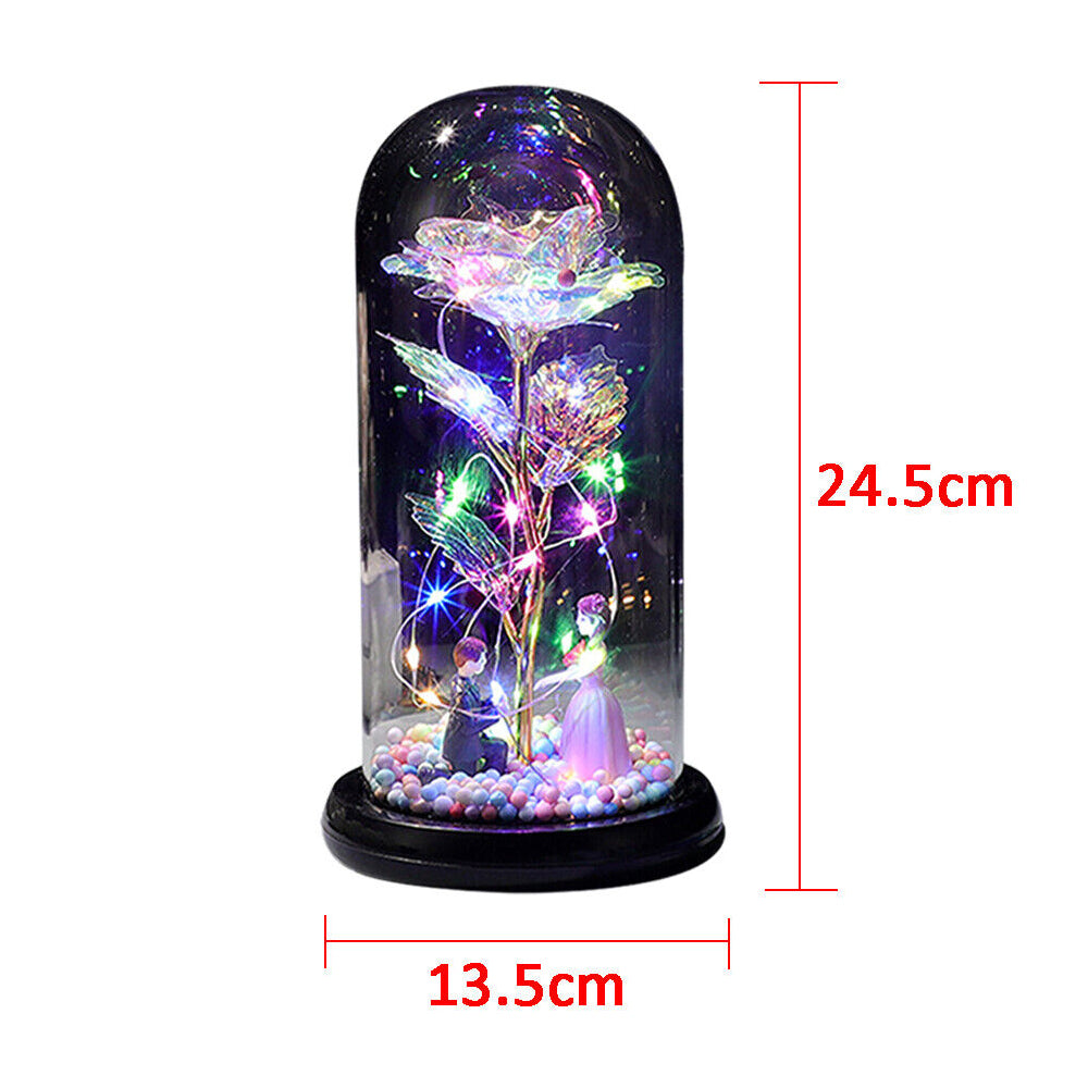 Rose in Glass Forever Wedding Gift Night Light Flower Dome Eternal Valentine