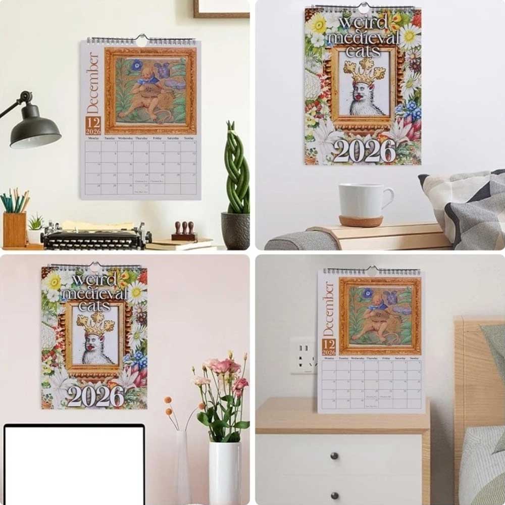 2026 Weird Medieval Cats Calendar - Funny Ugly Cat Art Gag Wall Calendar