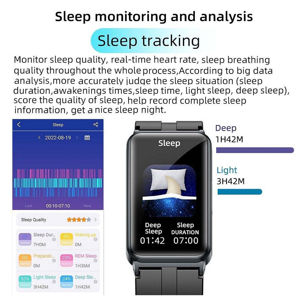 Blood Glucose Sugar Smart Watch Body Temperature ECG HRV Monitor Waterproof