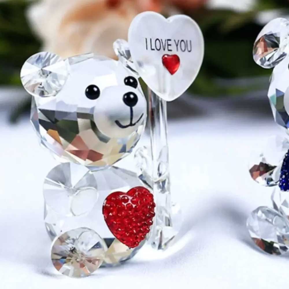 I Love You Sign Crystal Bear Figurine – Desktop Ornament, Guest Gift for Xmas
