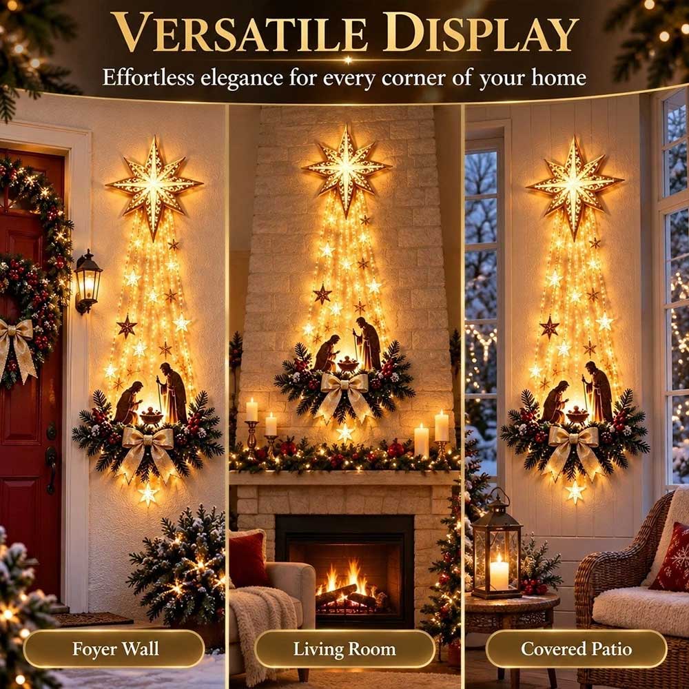 LED Star Nativity Ornament – Holy Family Christmas Wall Hanging Decoration