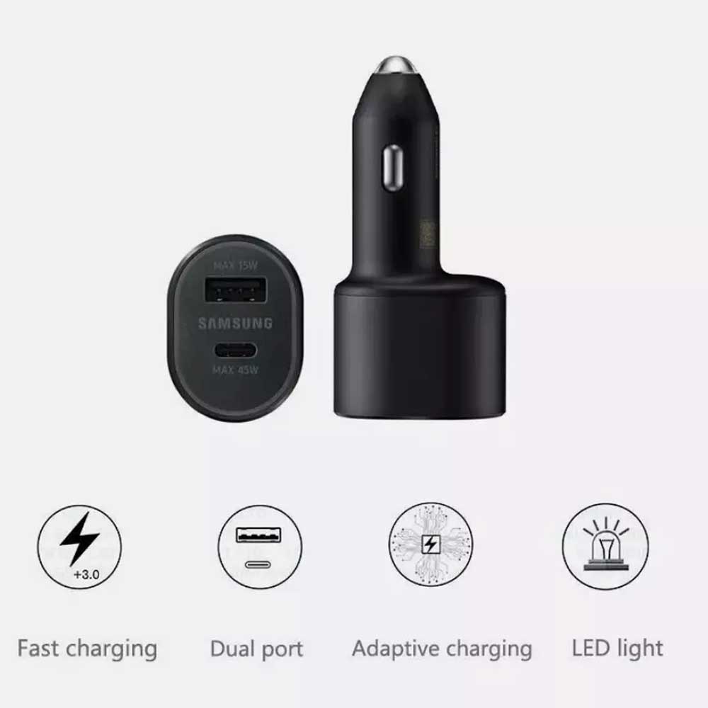 60W Samsung Super Fast Charging Dual Car Charger (45W+15W) 2 Port USB-C & USB-A
