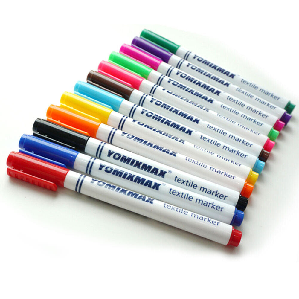 12Colors Fabric-Markers-Permanent-Pen-Paint-Clothing-Textile-Dye-T-Shirt-DIY-Set