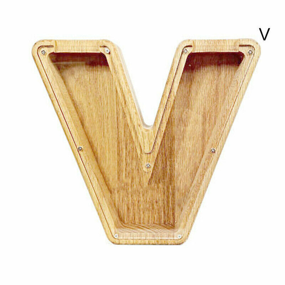 Wooden Piggy Bank Funny Letter/Alphabet Coin Saving Money Box Kids Adults Gift