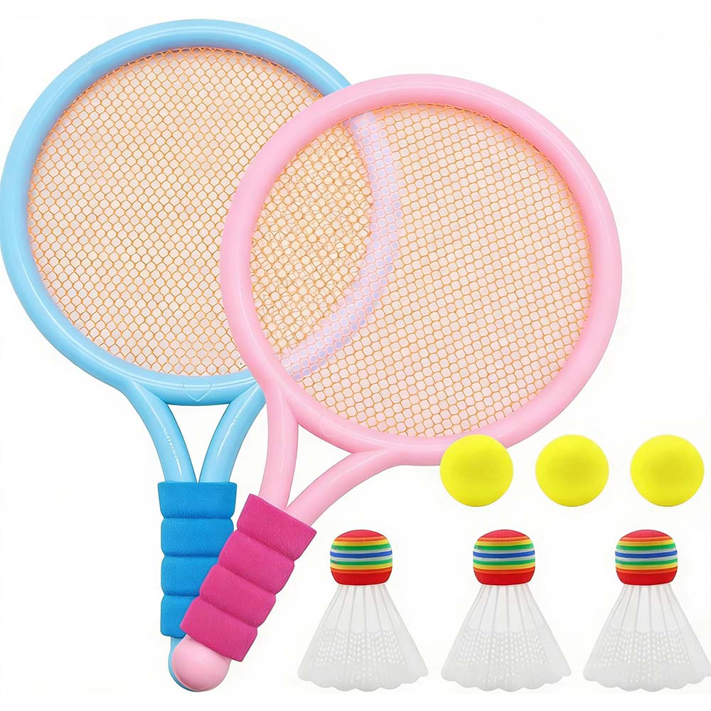 Tennis & Badminton Rackets Set of 2 for aged 3+- with 6 Balls, Random Colors