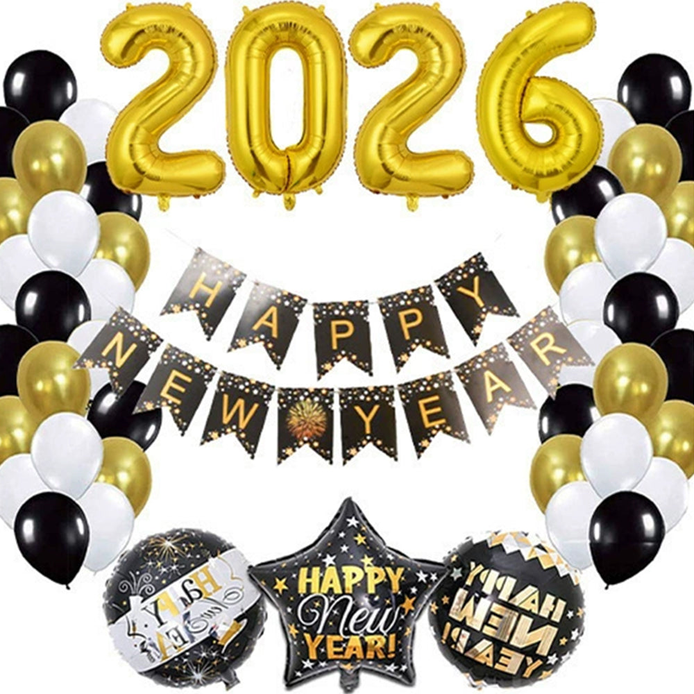Large Happy New Year 2026 Balloons Set 2026 New Year's Eve Balloon Decorations