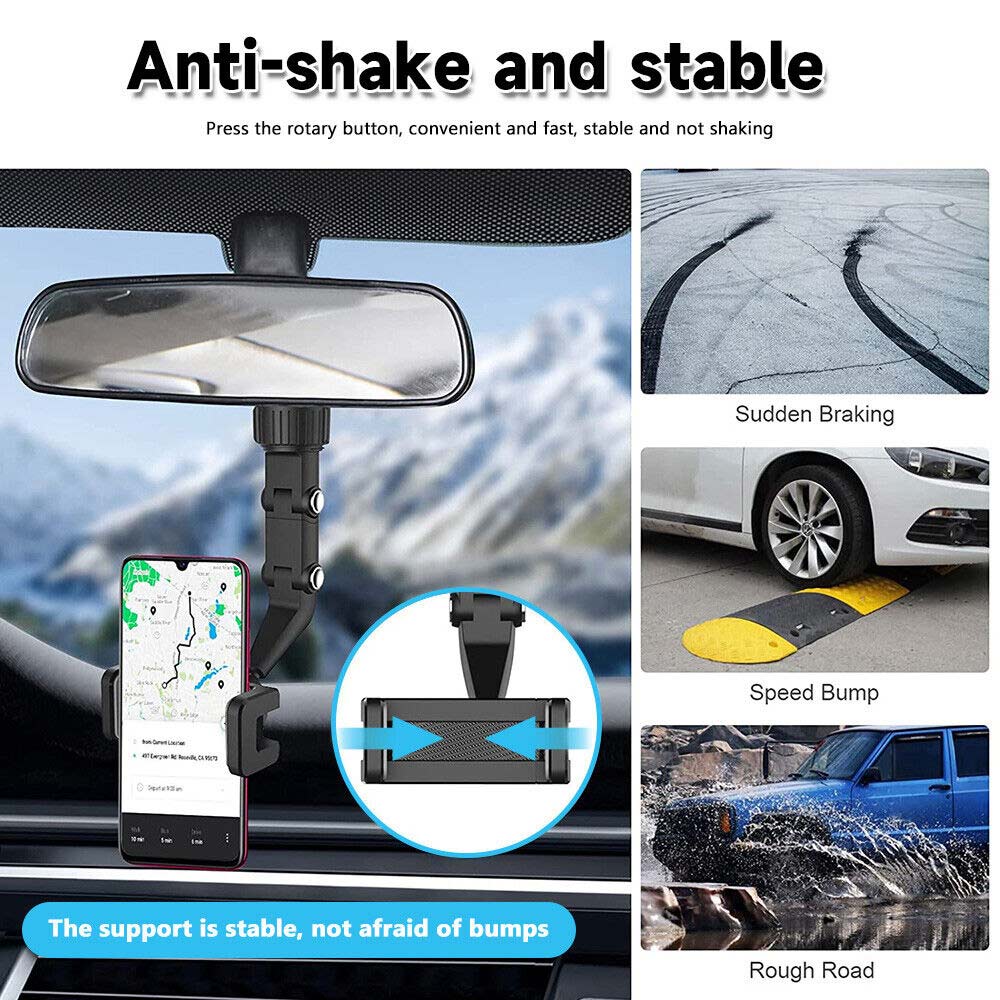 Universal Car Rearview Mirror 360°Phone Holder Mount Cradle forMobile PhonesGPS