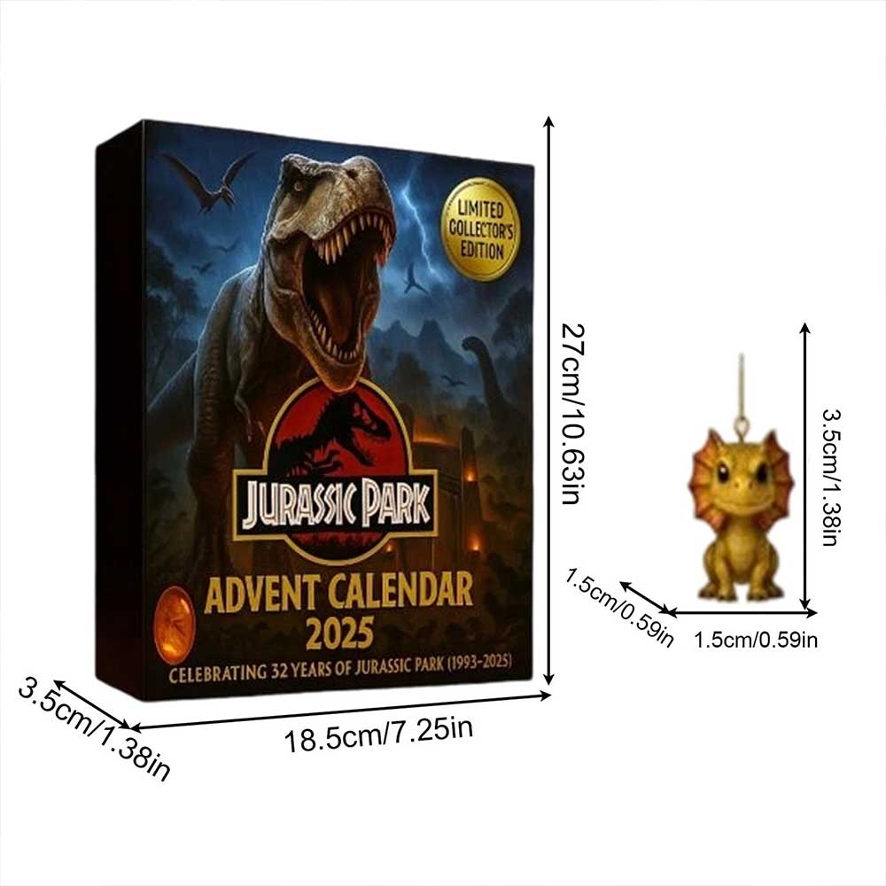 Jurassic Park 2025 Advent Calendar - 24 Days of Prehistoric Countdown with 2D Dinosaur Acrylic Ornaments