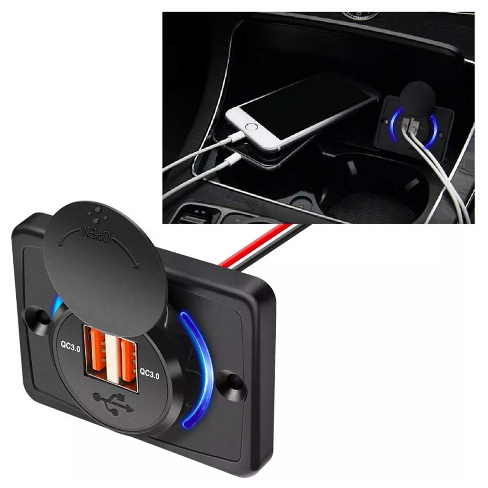Dual QC3.0 USB Port Car Fast Charger 3.1A 12/24V Socket Outlet Panel Car Caravan RV