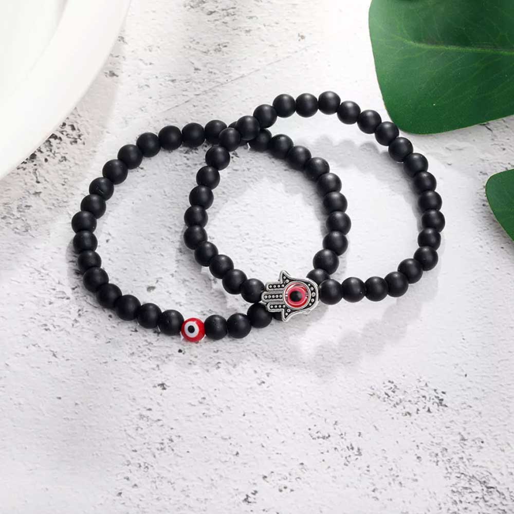 2Pcs Hamsa Evil Eye Bracelet Turquoise Beaded Sets Women Men Lucky Jewelry Gifts