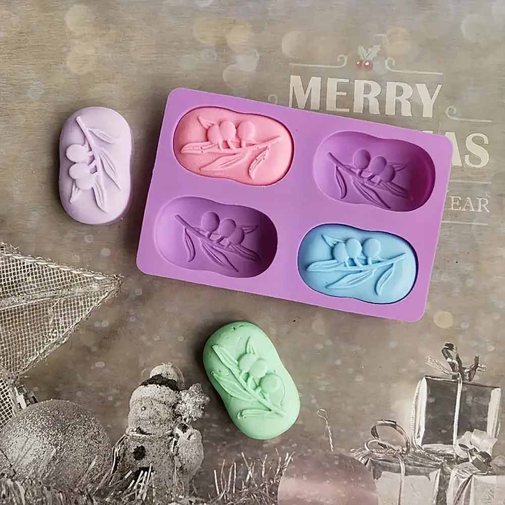 4 Cavity Craft Tools Olive Tree Shape Silicone Mould Handmade Cake Soap Mold AU