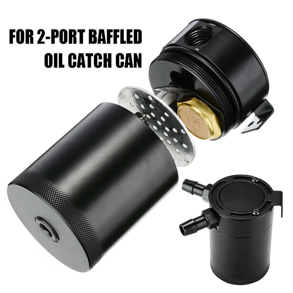 Universal Car Baffled Aluminum Oil Catch Can 2 Port Oil Catch Tank Reservoir