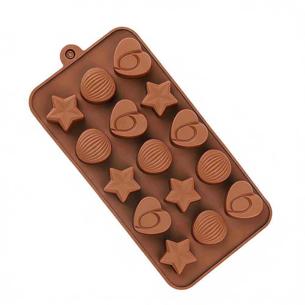 Chocolate Baking Silicone Cake Mold - Ice Tray Candy Jelly Mold with Nuts & Star Shapes