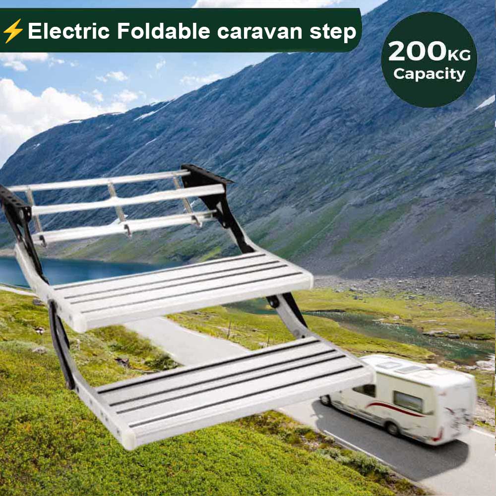 Silver Double 12V Electric RV Step -  Aluminum Pull Out Drop-Down Caravan Step