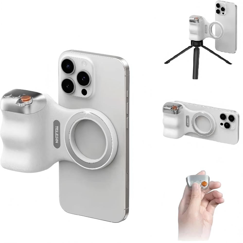 Bluetooth Phone Camera Grip – Magnetic Remote Handle Holder for Smartphones