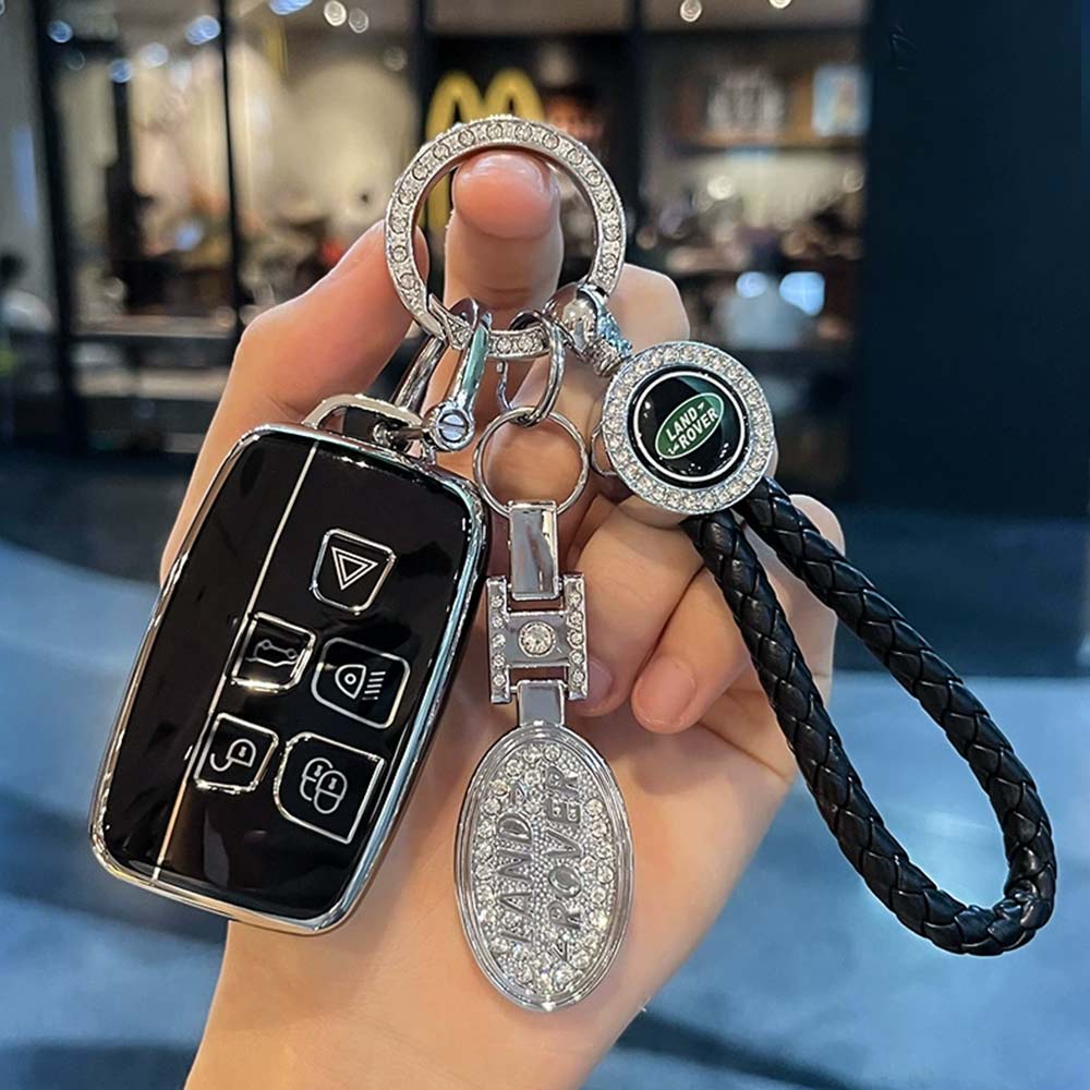 TPU Remote Key Cover Fob Case with Rope Keyring for Land Rover & Jaguar Models