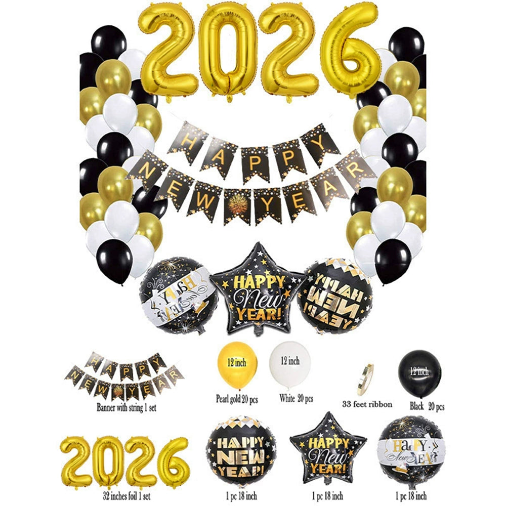 Large Happy New Year 2026 Balloons Set 2026 New Year's Eve Balloon Decorations