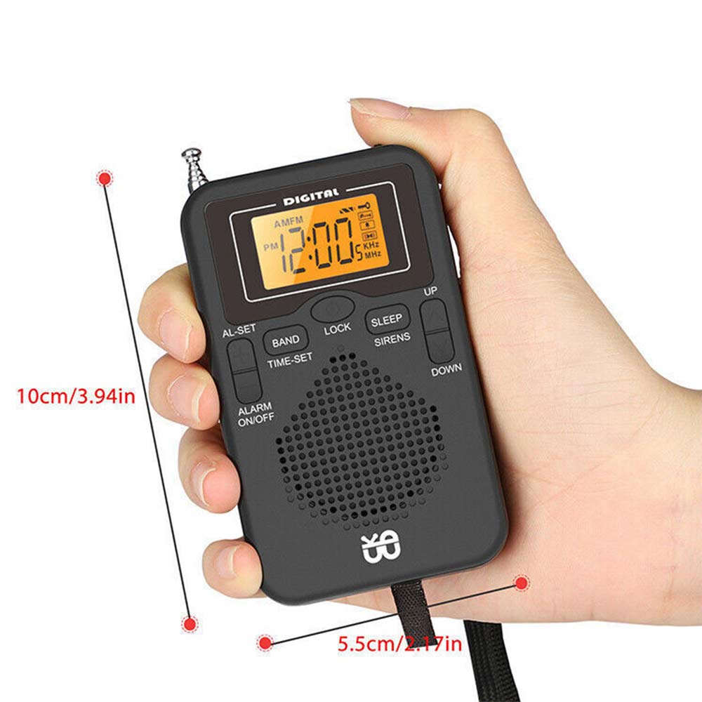 Mini Portable Pocket Digital LCD AM FM Radio Battery Powered Receiver Speaker