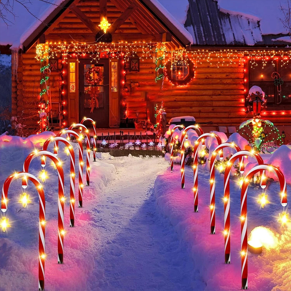 5-in-1 Solar Powered Red Candy Cane LED Lights Outdoor Christmas Pathway Decoration