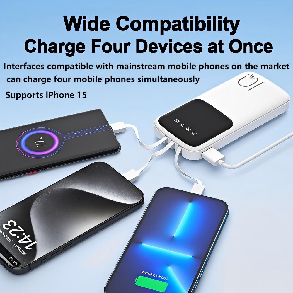 3C Certified Power Bank 10000mAh/20000mAh Slim Portable Charger Built-in Cable
