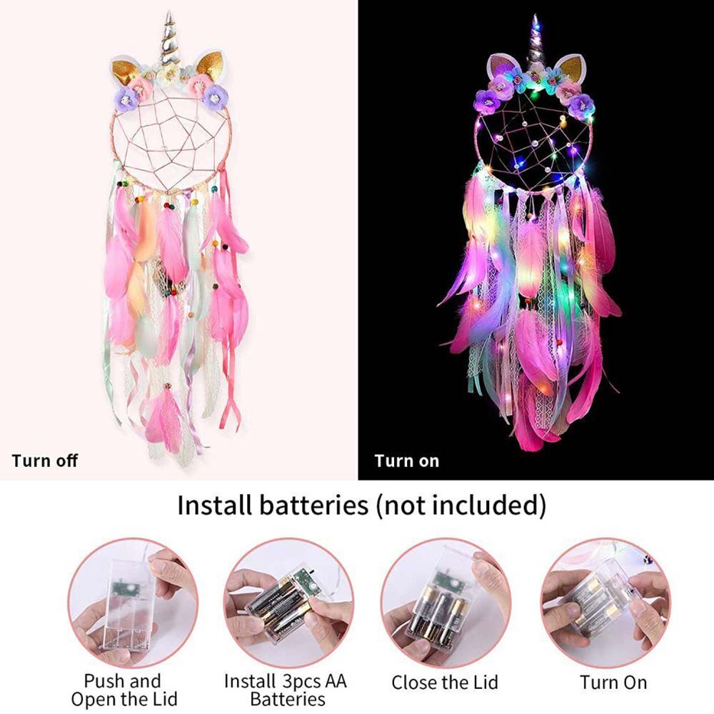 Unicorn Dream Catcher LED Light Wall Hanging for Car Girls Kids Bedroom Decor