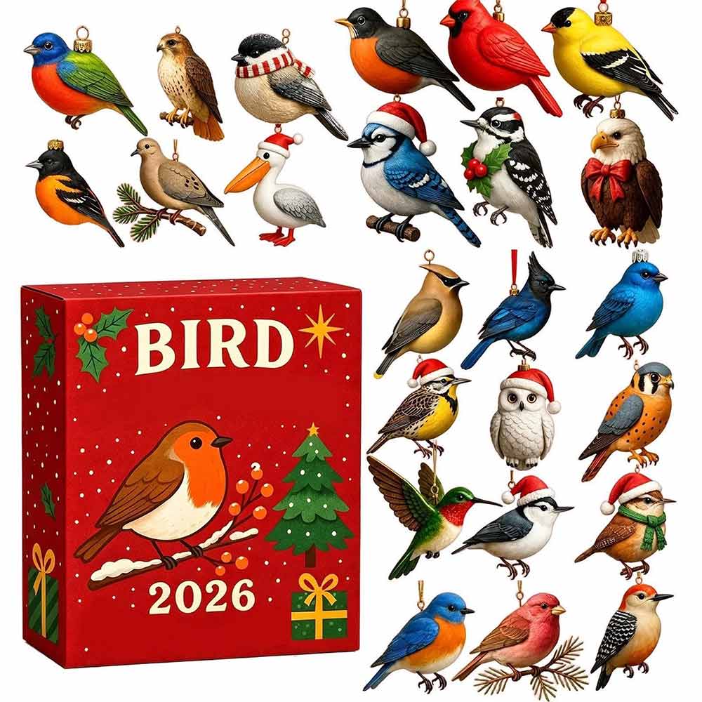 24 Days Christmas Advent Calendar – 2D Acrylic Gnome & Bird Ornament Countdown