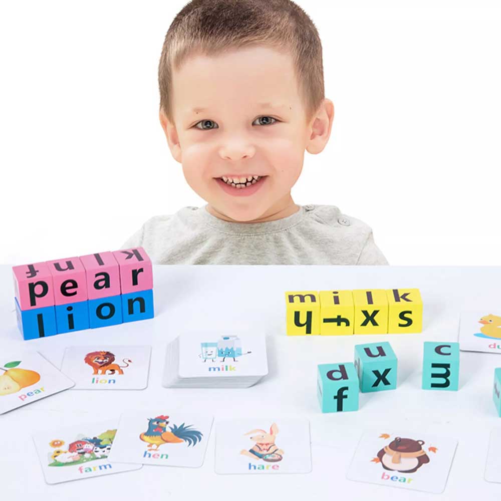 16Bricks Montessori English Words Spelling Game Educational Toys Wooden Crossword Puzzles