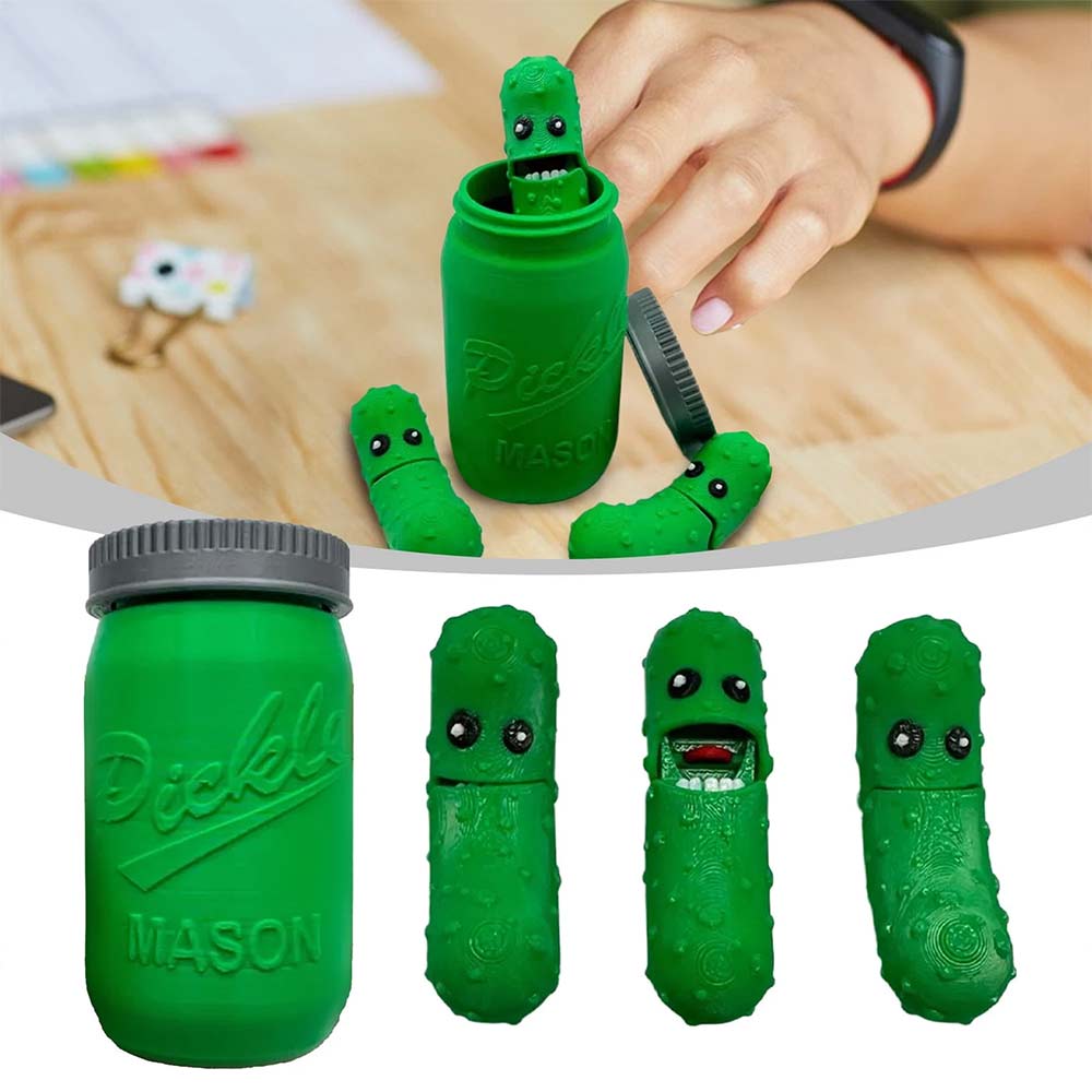 3D Printed Pickles in Mason Jar – Fun Articulated Pickle Gifts with Movable Mouths
