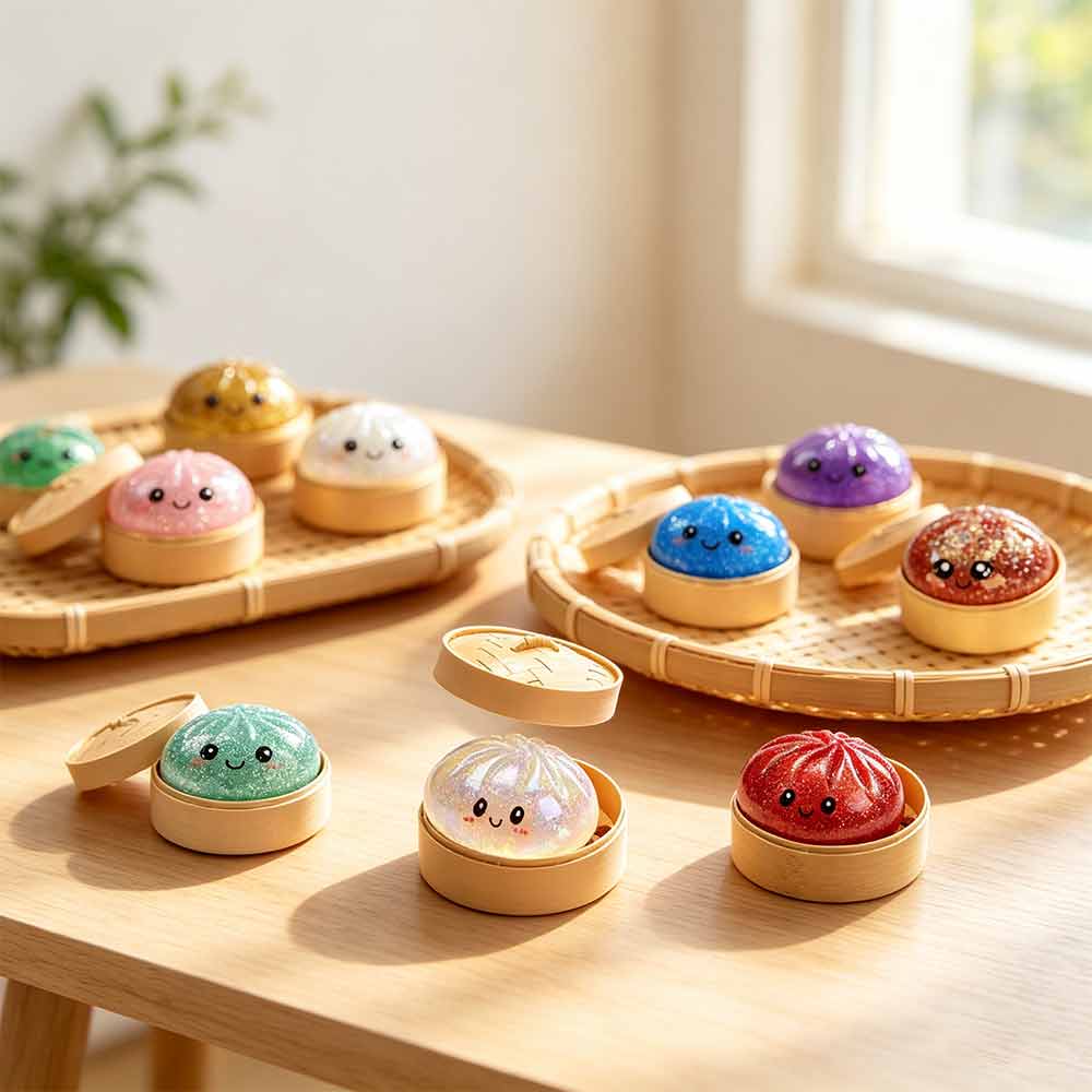 Squishy Stress Relief Toy 2-Pack – Slow Rebound Emoji Bun with Glitter, Sensory Fidget for ADHD & Anxiety