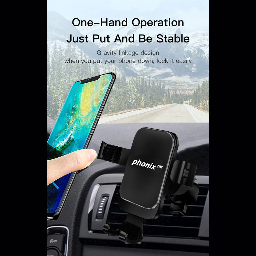 Phonix Gravity-Activated Car vent Mount Vent Phone Holder(Hook Up Air Outlet Version) Black