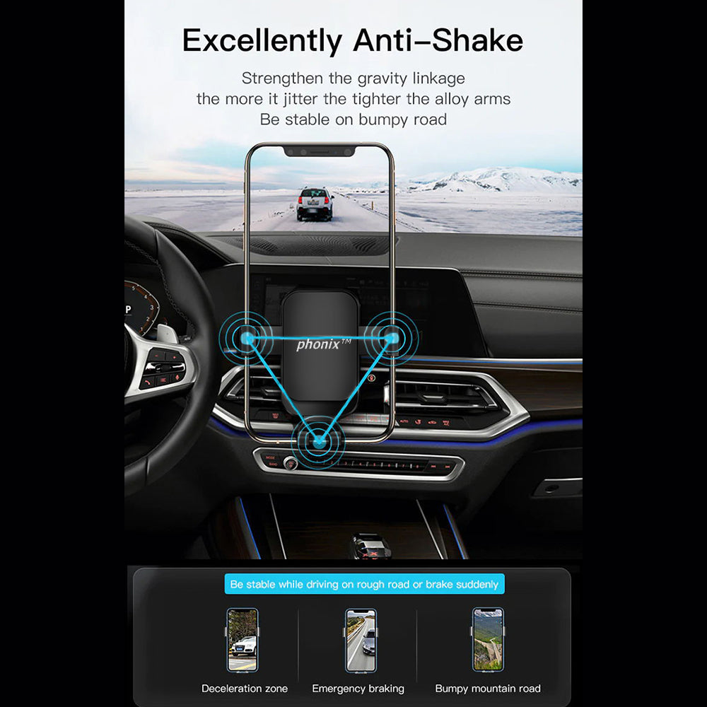 Phonix Gravity-Activated Car vent Mount Vent Phone Holder(Hook Up Air Outlet Version) Black