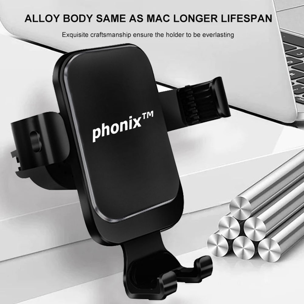 Phonix Gravity-Activated Car vent Mount Vent Phone Holder(Hook Up Air Outlet Version) Black